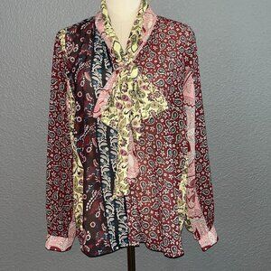 SOFT SURROUNDINGS LANGDON Paisley Patchwork Blouse Shirt Tie Front - NWT - PL